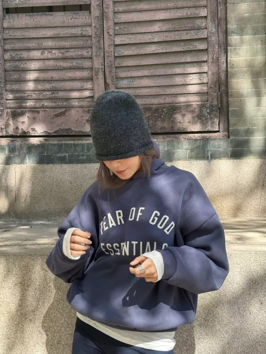 AMBERELLE Back to School Arc Letter Fleece Hoodie in light heather grey