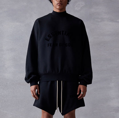 AMBERELLE Arc Logo Flocked Mock Neck Sweatshirt in black