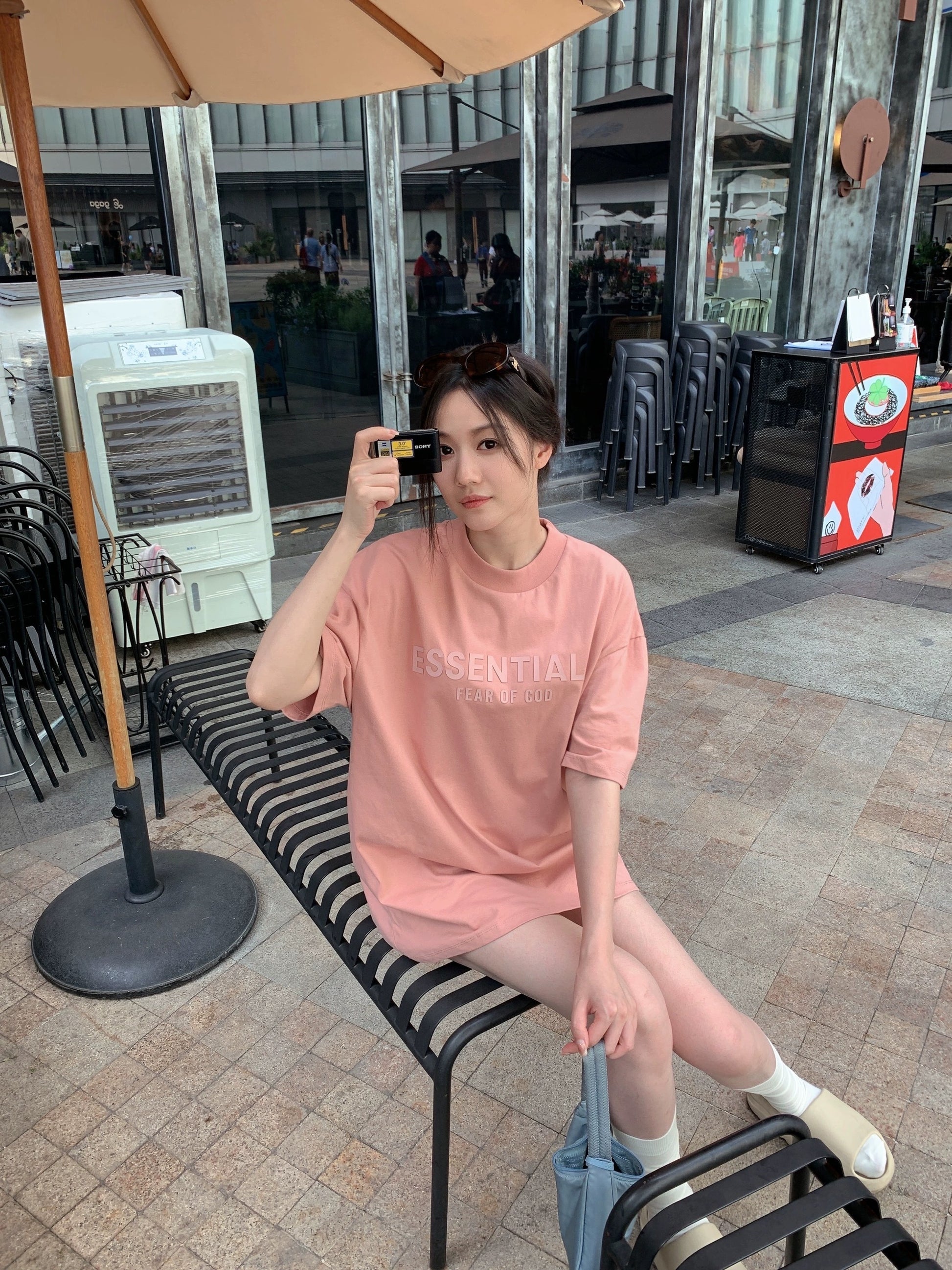 AMBERELLE Tonal Raised Logo Oversized T-Shirt in green