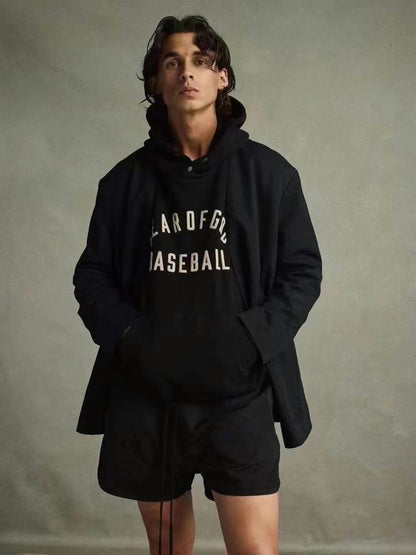 AMBERELLE Varsity Baseball Graphic Fleece Hoodie in black