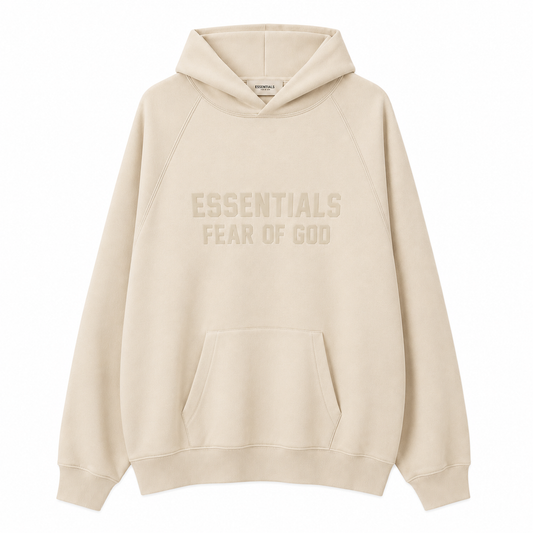 AMBERELLE Tonal Letter Fleece Hoodie in cream