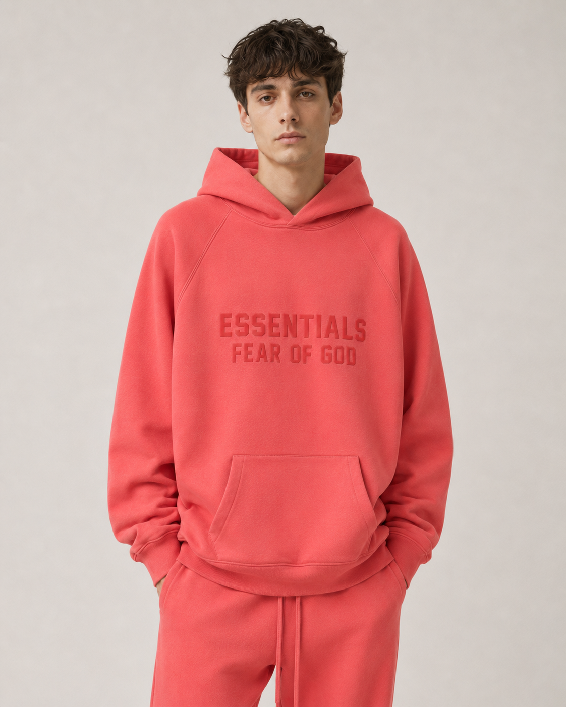 AMBERELLE Tonal Letter Fleece Hoodie in cream