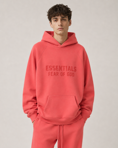 AMBERELLE Tonal Letter Fleece Hoodie in cream