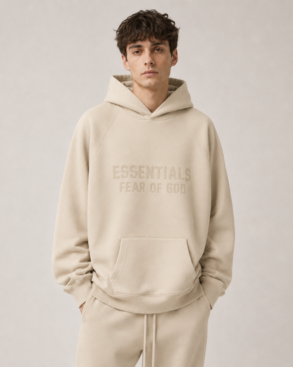 AMBERELLE Tonal Letter Fleece Hoodie in cream