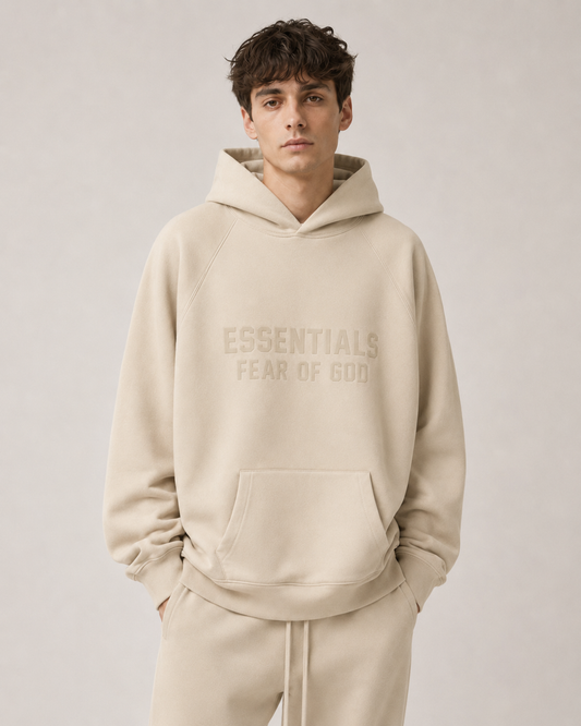 AMBERELLE Tonal Letter Fleece Hoodie in cream