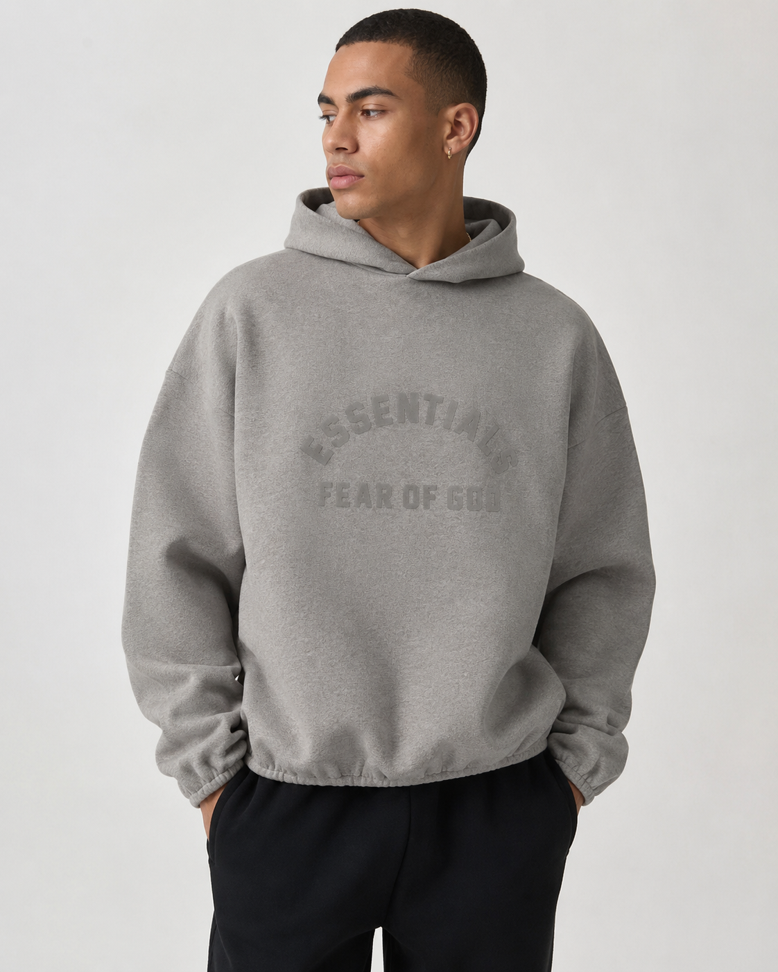 AMBERELLE 24FW Woven Hood Panel Fleece Hoodie in light heather grey