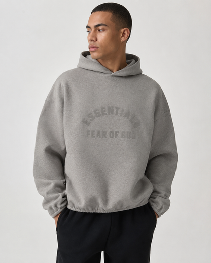 AMBERELLE 24FW Woven Hood Panel Fleece Hoodie in light heather grey