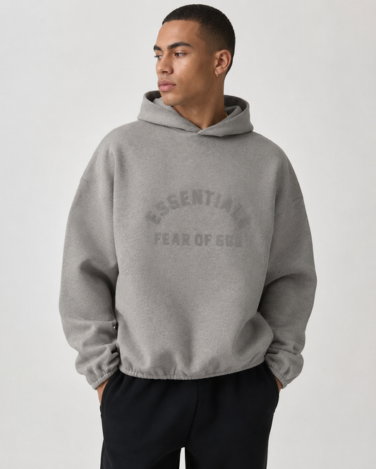AMBERELLE 24FW Woven Hood Panel Fleece Hoodie in light heather grey