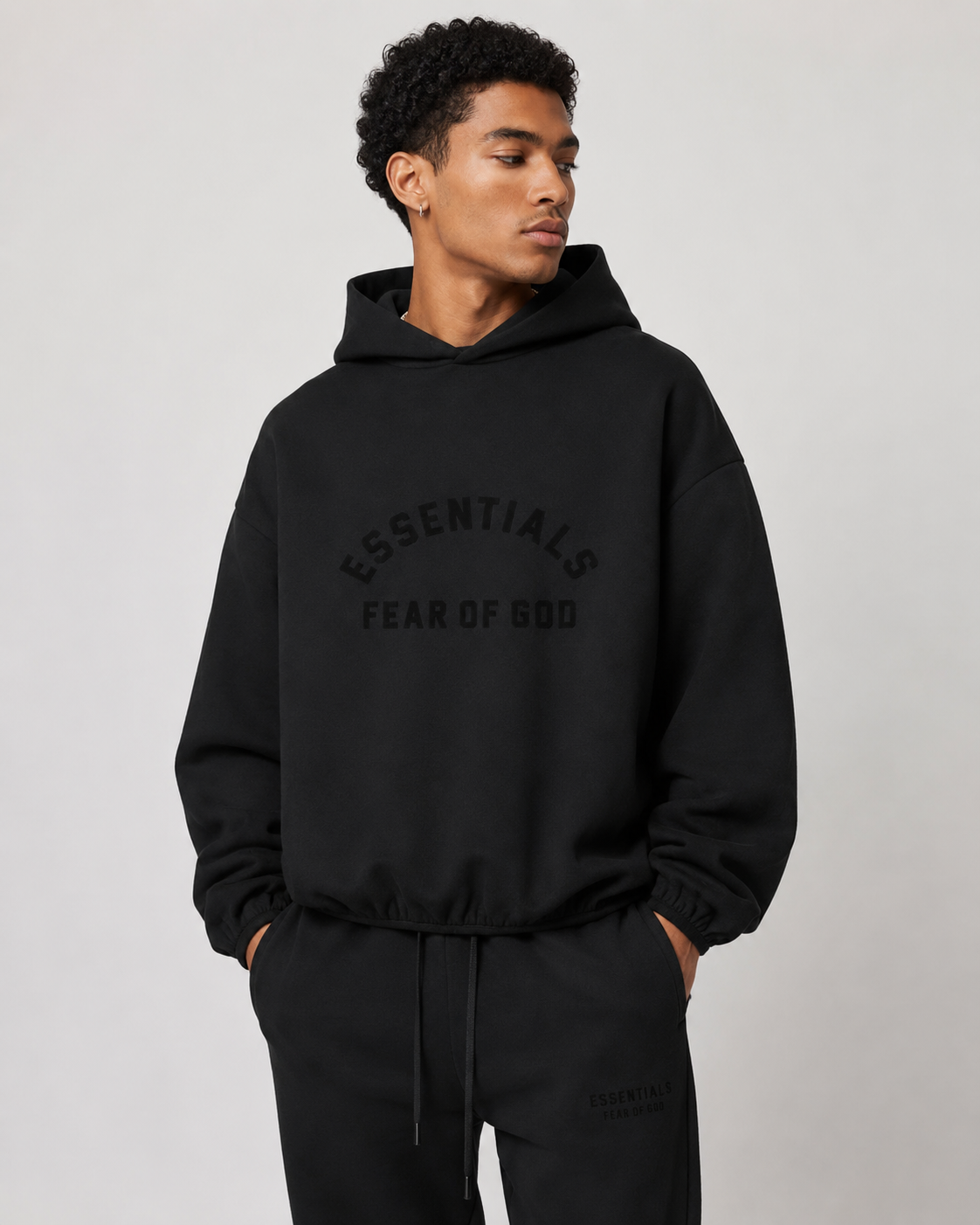 AMBERELLE 24FW Woven Hood Panel Fleece Hoodie in light heather grey