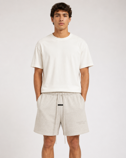 AMBERELLE Tonal Logo Fleece Sweatshorts in light heather grey
