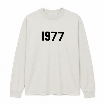 AMBERELLE 1977 Graphic Long Sleeve Tee in light heather grey