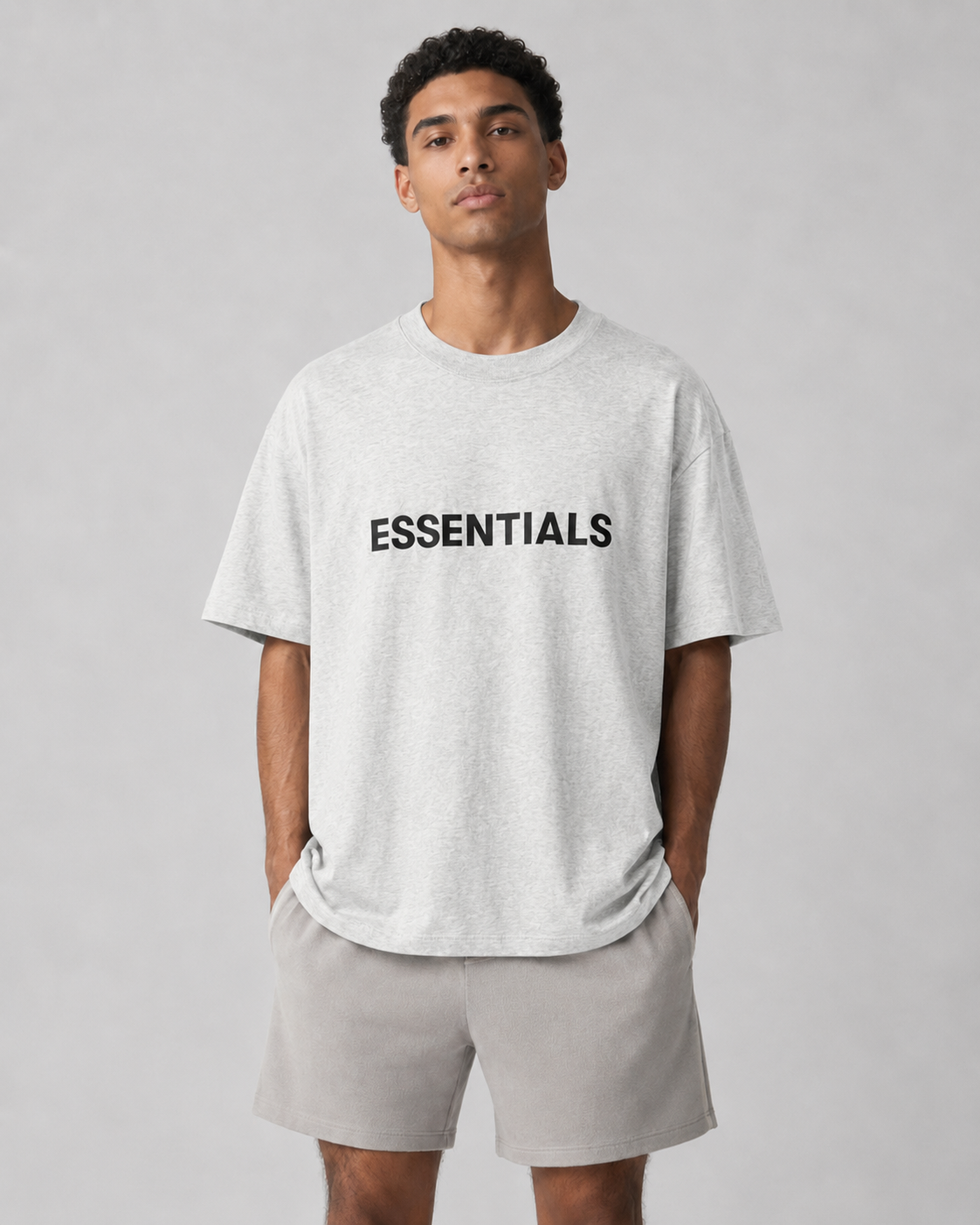 AMBERELLE Classic Logo Short Sleeve Tee in light heather grey