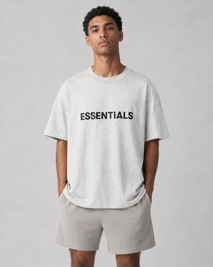 AMBERELLE Classic Logo Short Sleeve Tee in light heather grey