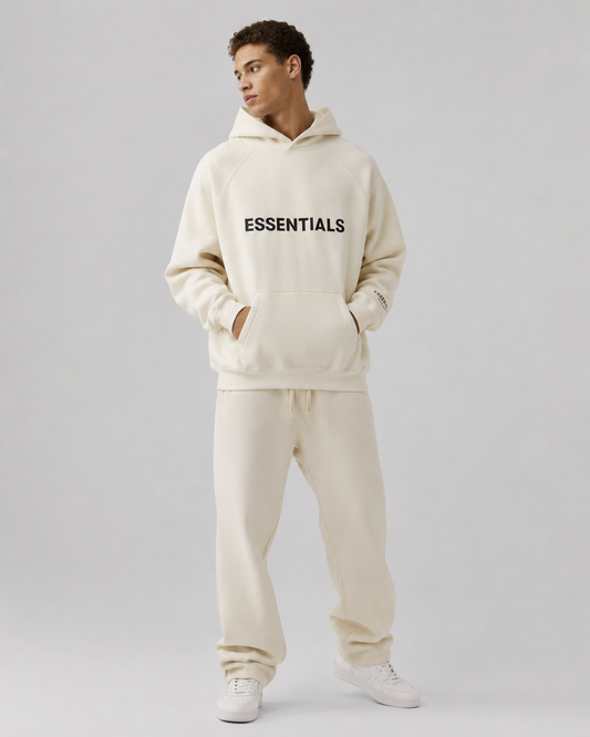 AMBERELLE 20FW Classic Logo Fleece Hoodie in beige