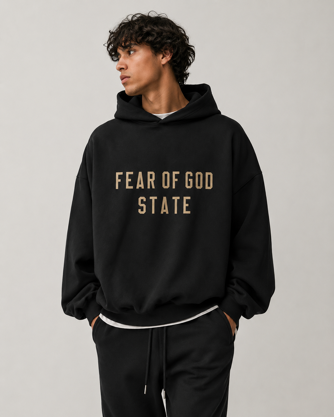 AMBERELLE FW24 State Graphic Fleece Hoodie in cream