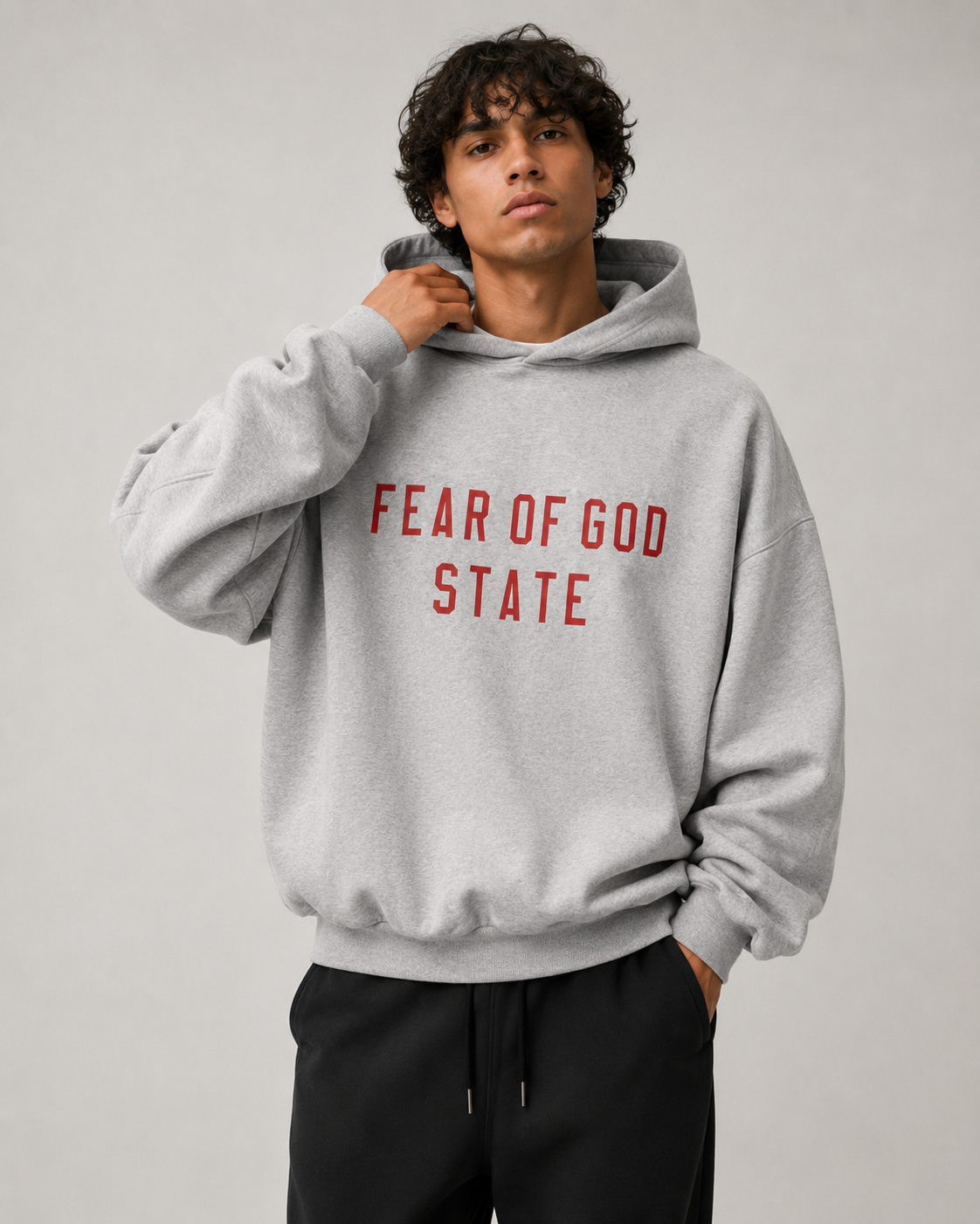 AMBERELLE FW24 State Graphic Fleece Hoodie in light heather grey