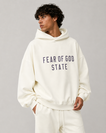 AMBERELLE FW24 State Graphic Fleece Hoodie in light heather grey