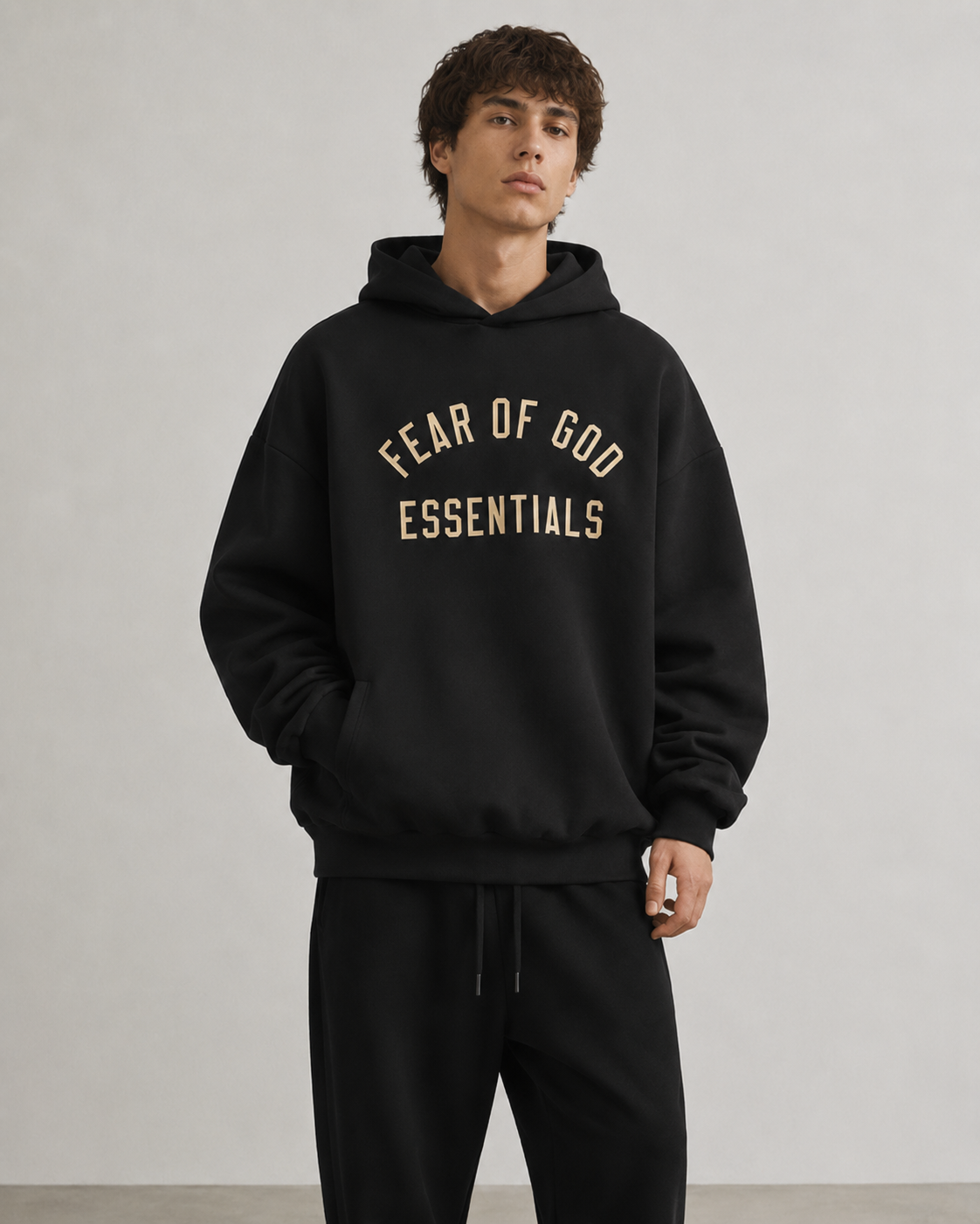 AMBERELLE Back to School Arc Letter Fleece Hoodie in cream