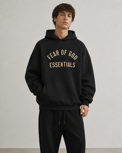 AMBERELLE Back to School Arc Letter Fleece Hoodie in cream