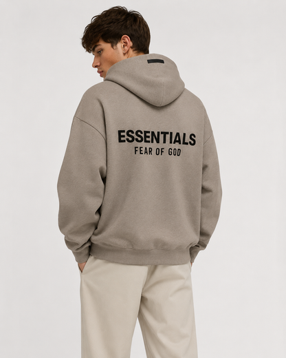 AMBERELLE Holiday Back Logo Fleece Hoodie in light heather grey