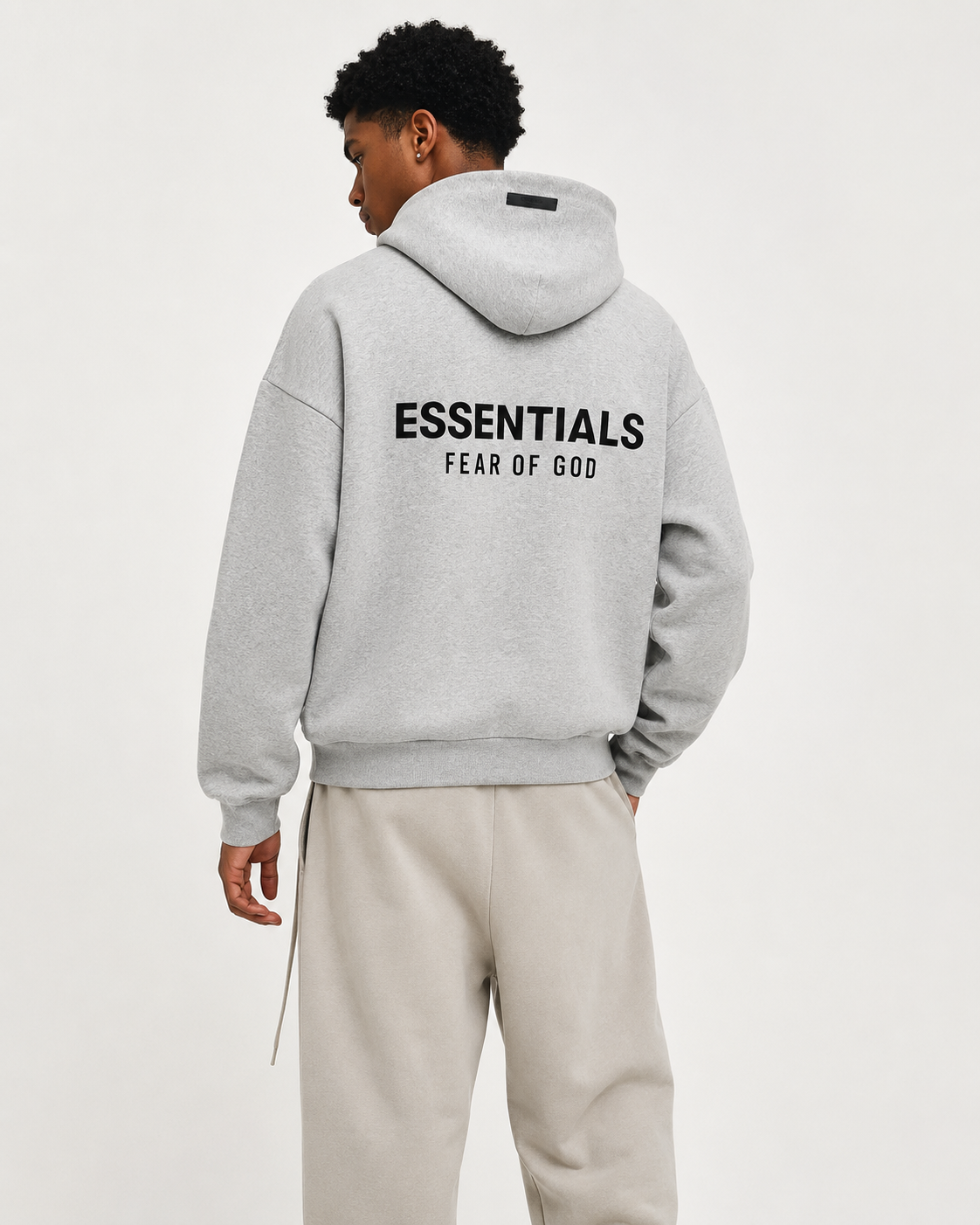 AMBERELLE Holiday Back Logo Fleece Hoodie in light heather grey
