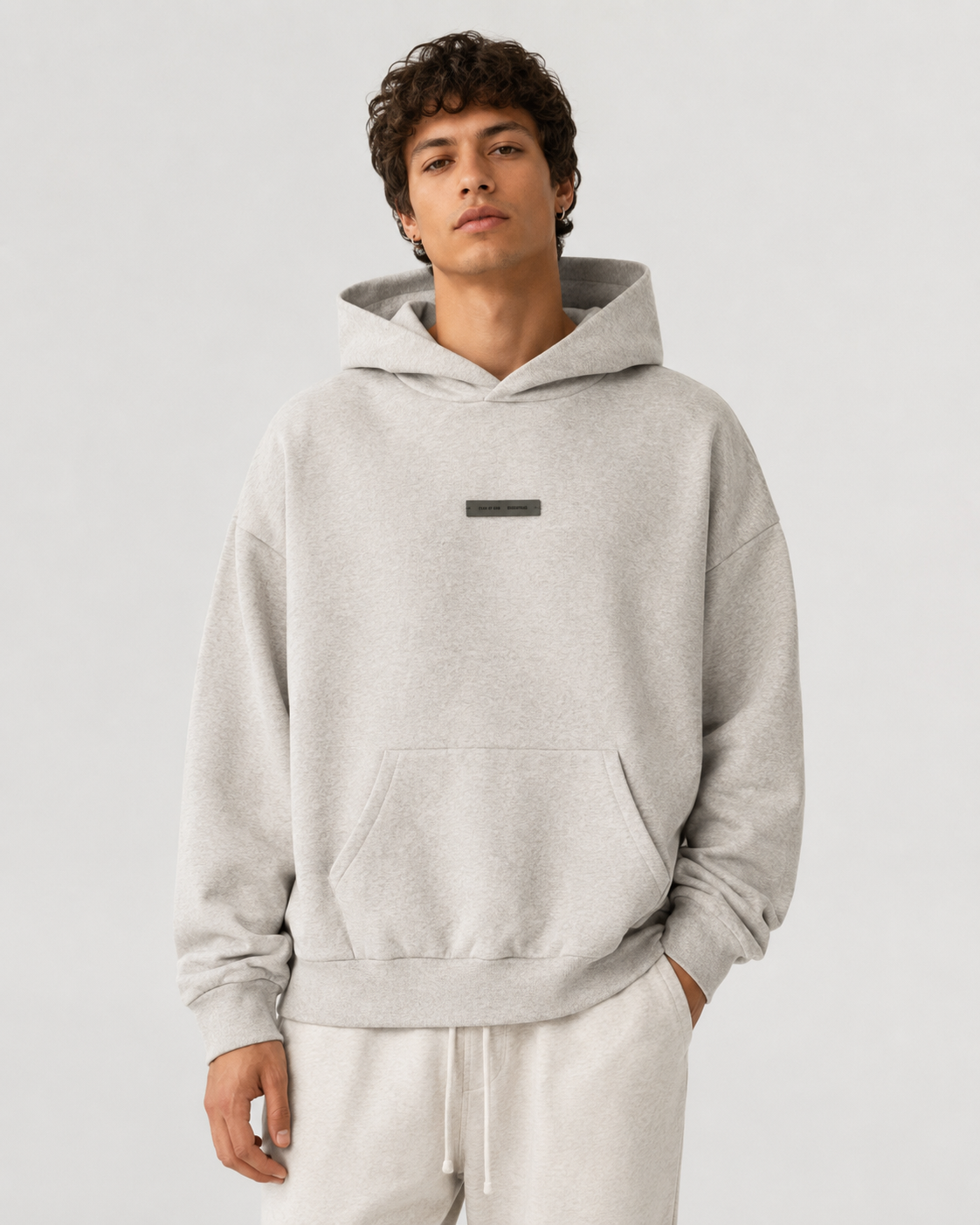 AMBERELLE SS25 Metallic Patch Back Logo Hoodie in cream