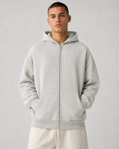 AMBERELLE SS25 Classic Full Zip Hoodie in light heather grey