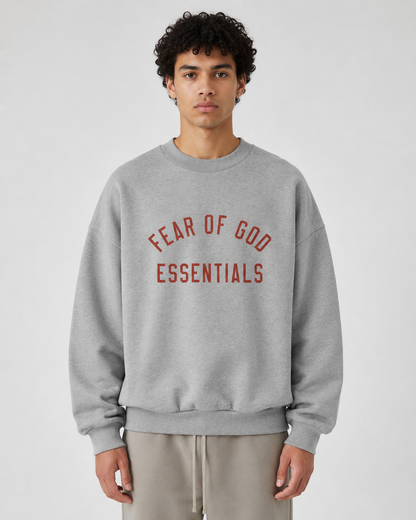 AMBERELLE Arc Letter Fleece Crewneck Sweatshirt in dark taupe