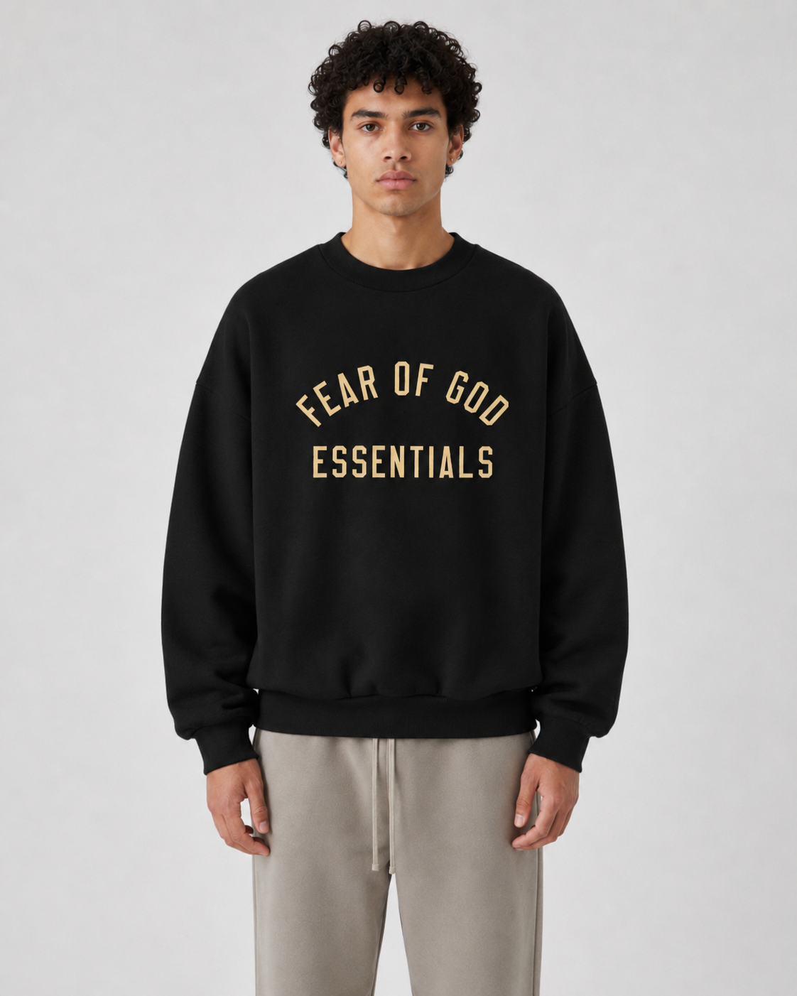 AMBERELLE Arc Letter Fleece Crewneck Sweatshirt in dark taupe
