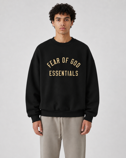AMBERELLE Arc Letter Fleece Crewneck Sweatshirt in dark taupe