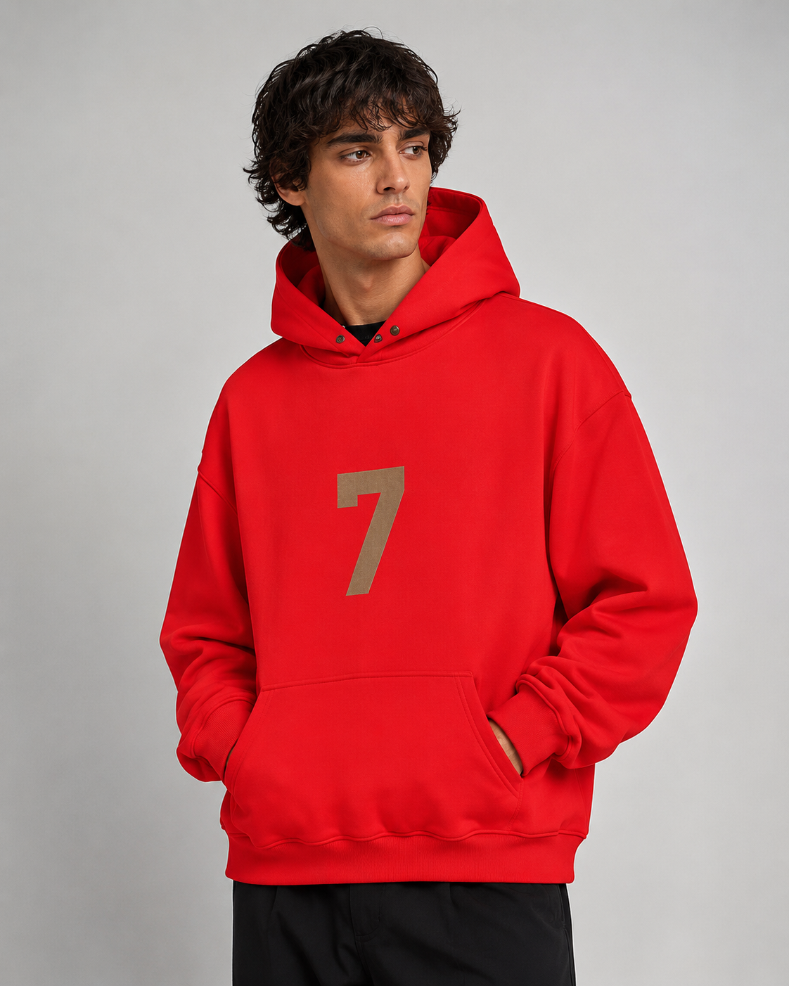 AMBERELLE Number 7 Graphic Fleece Hoodie in red