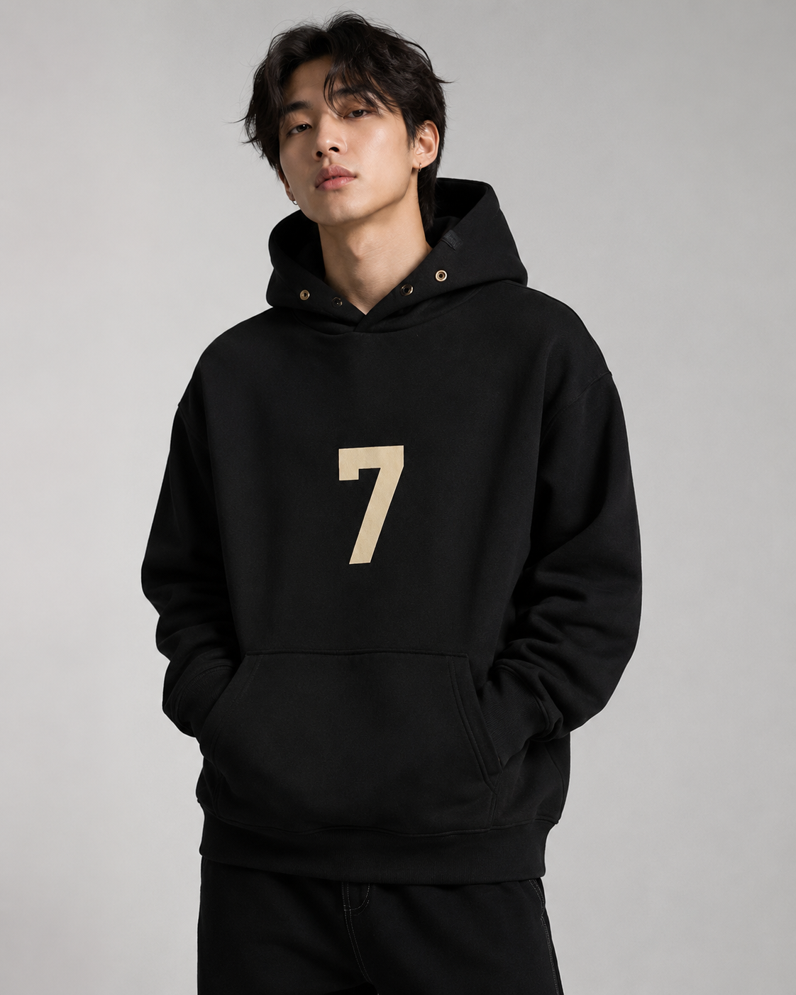 AMBERELLE Number 7 Graphic Fleece Hoodie in black