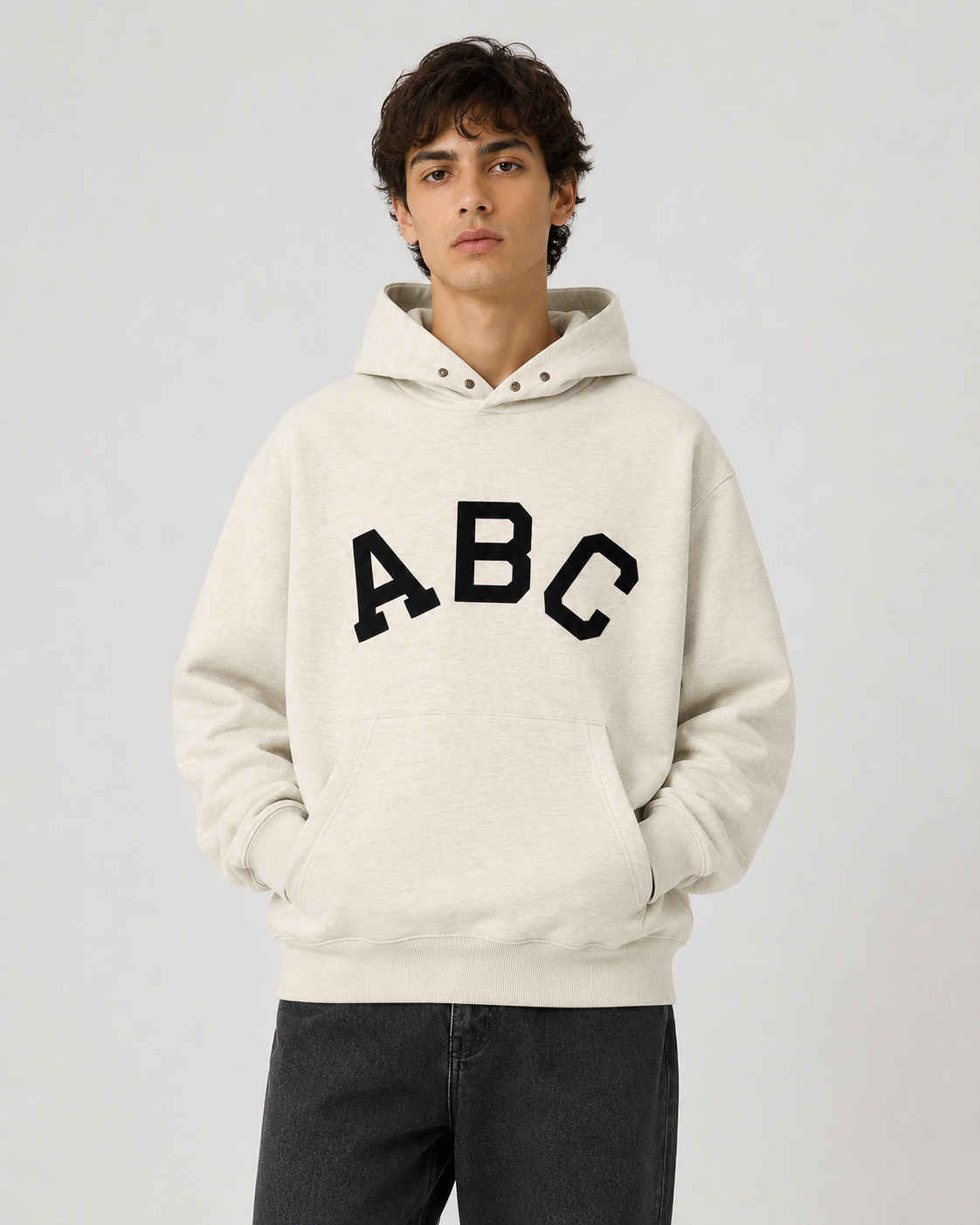 AMBERELLE Varsity Letter Graphic Hoodie in cream