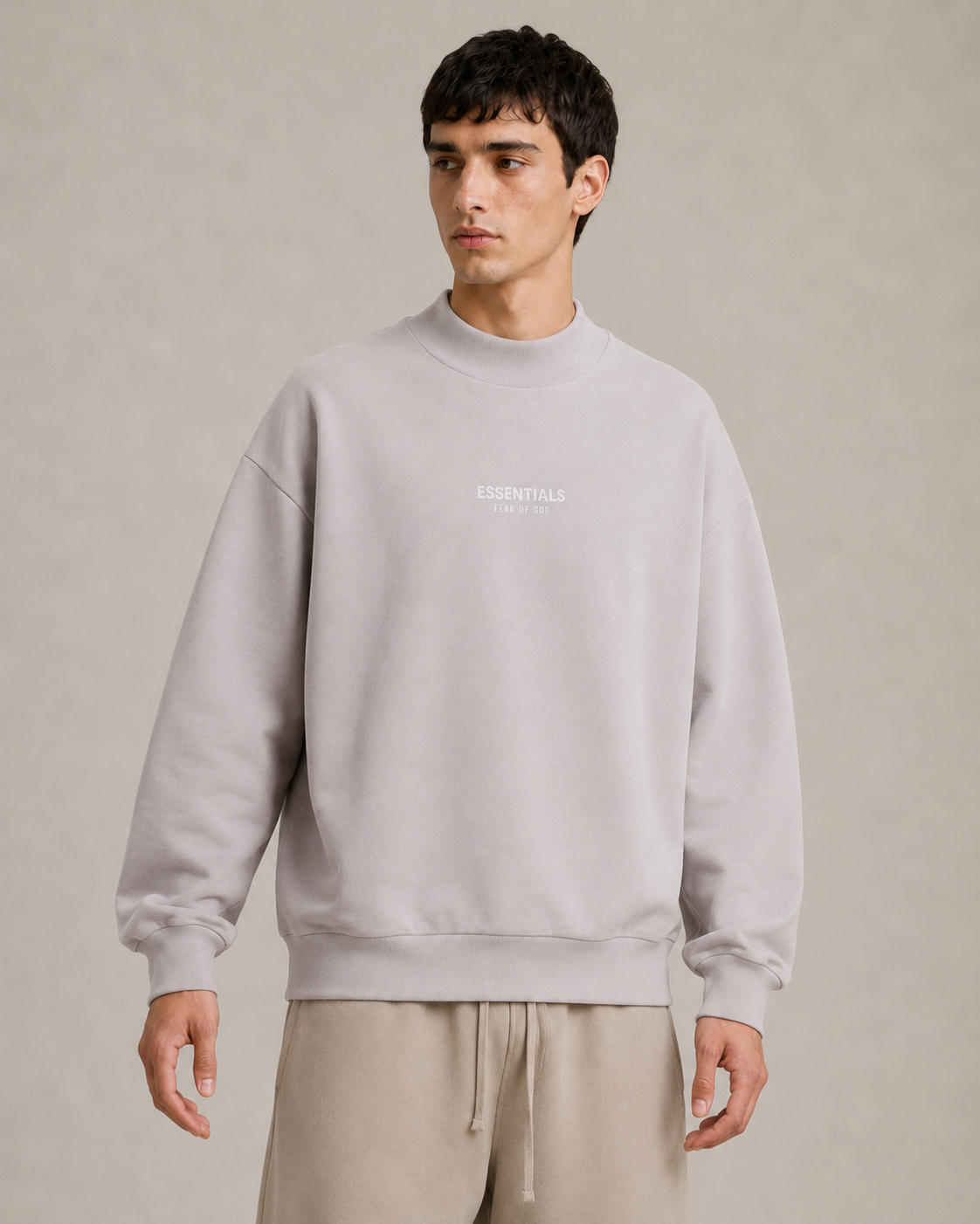AMBERELLE Mock Neck Logo Sweatshirt in light heather grey