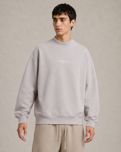 AMBERELLE Mock Neck Logo Sweatshirt in light heather grey