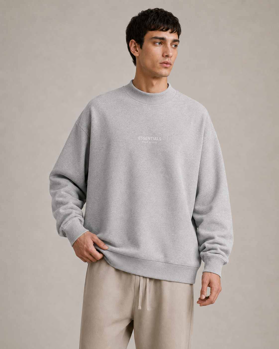 AMBERELLE Mock Neck Logo Sweatshirt in beige