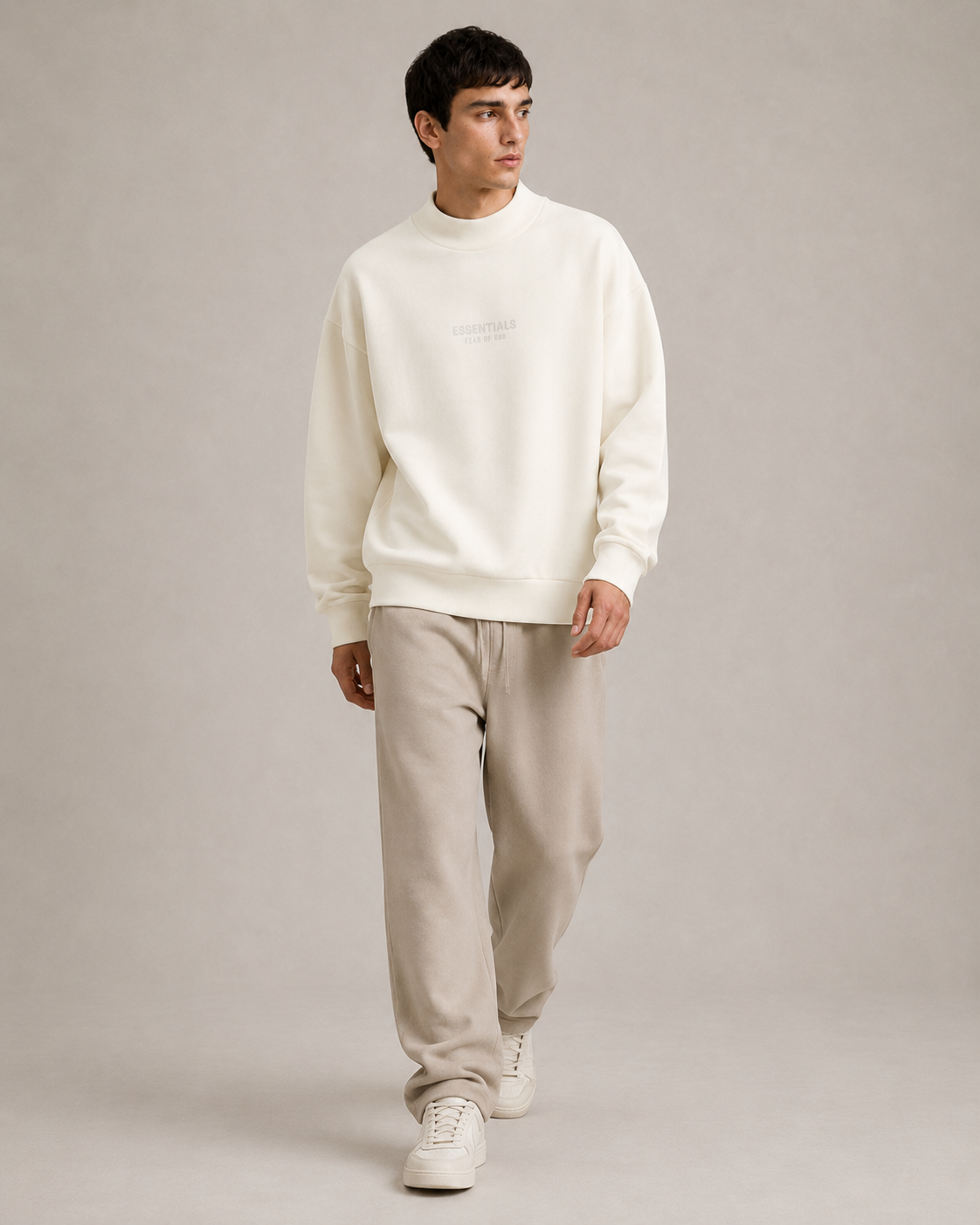 AMBERELLE Mock Neck Logo Sweatshirt in light heather grey