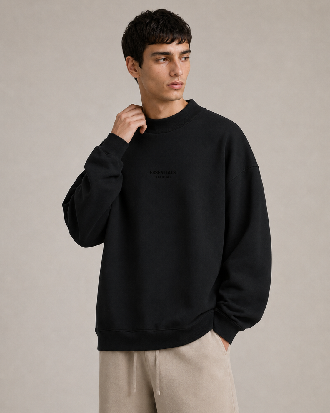 AMBERELLE Mock Neck Logo Sweatshirt in light heather grey