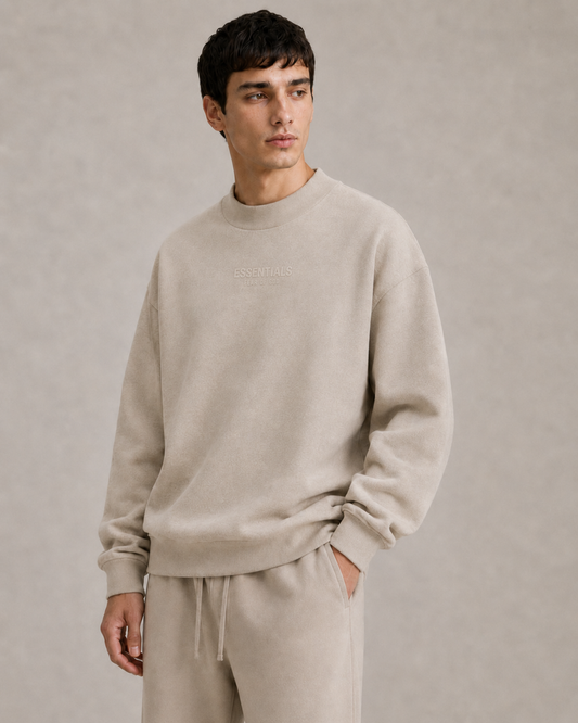 AMBERELLE Mock Neck Logo Sweatshirt in beige