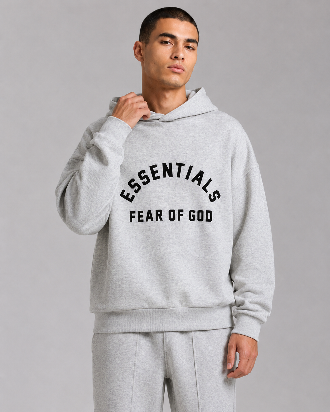AMBERELLE Season 10 Arch Logo Fleece Hoodie in light heather grey