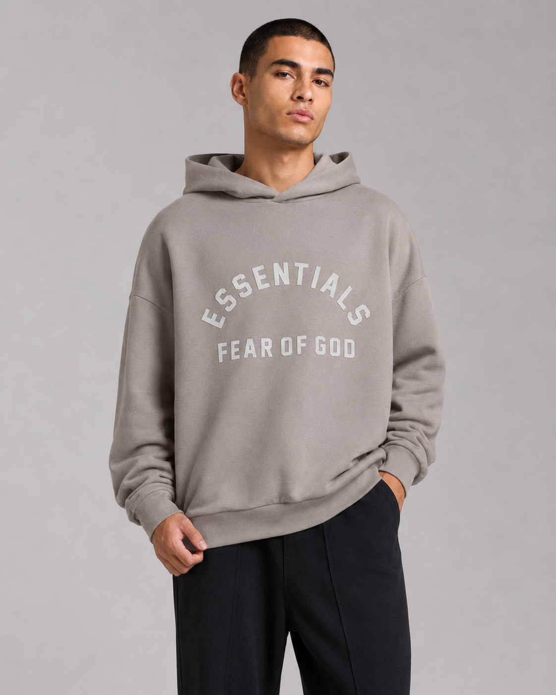 AMBERELLE Season 10 Arch Logo Fleece Hoodie in cream