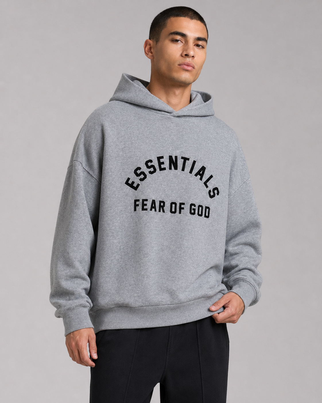 AMBERELLE Season 10 Arch Logo Fleece Hoodie in light heather grey