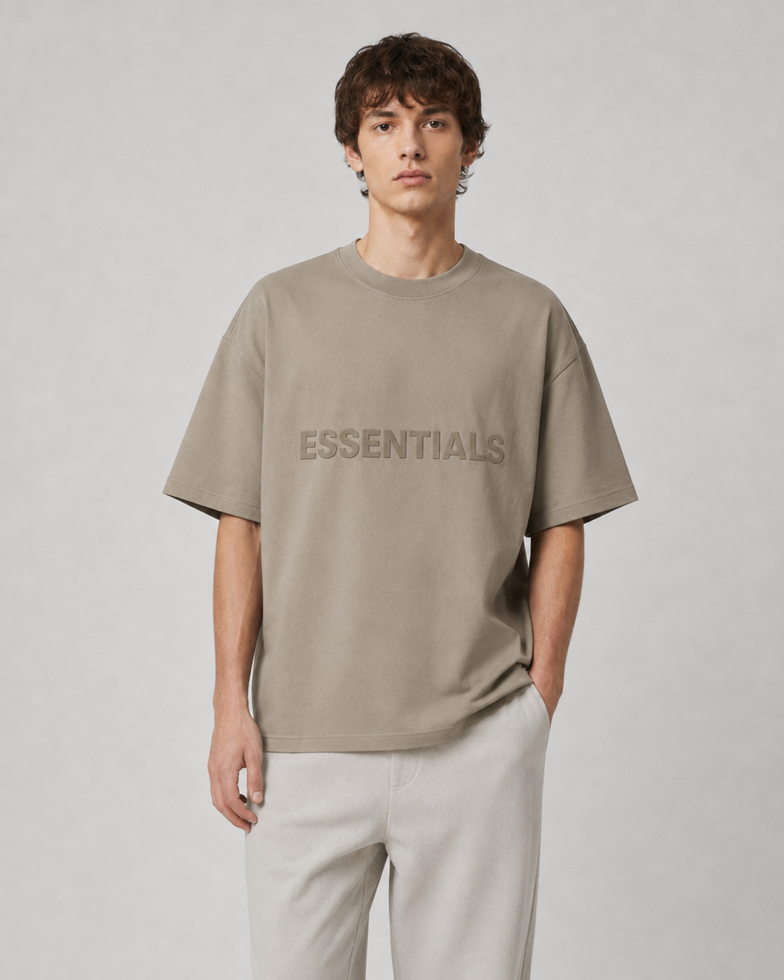 AMBERELLE Core Silicone Label Oversized T-Shirt in cream