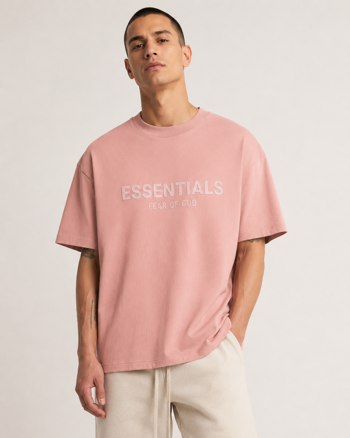 AMBERELLE Tonal Raised Logo Oversized T-Shirt in pink