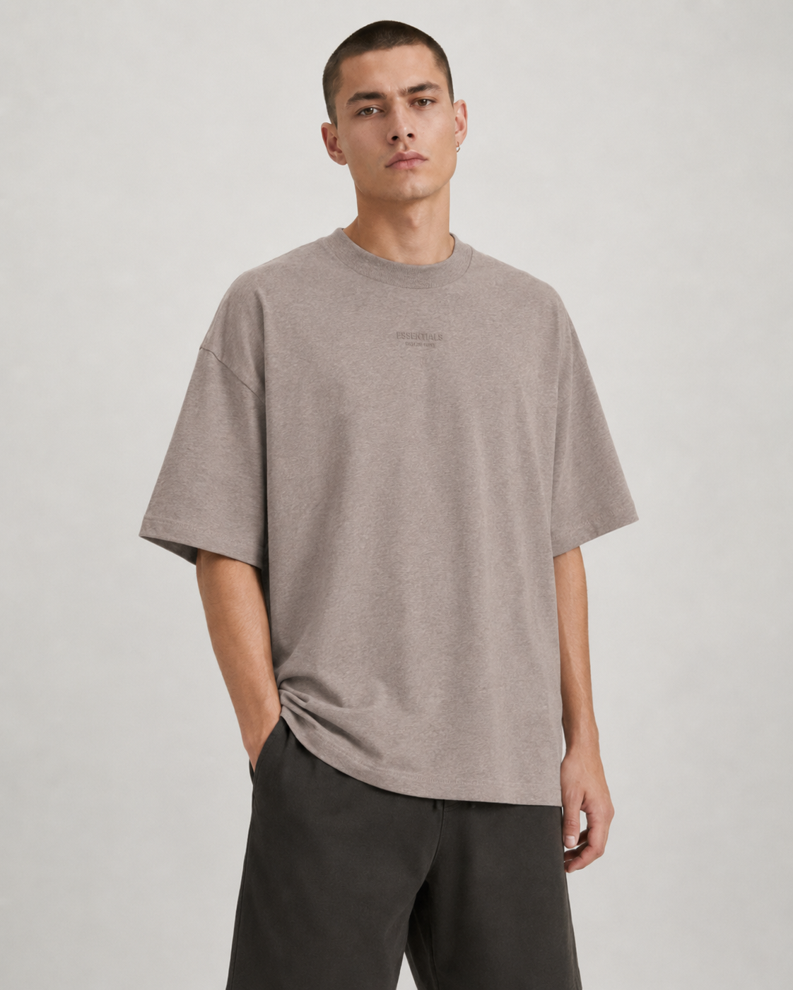AMBERELLE Tonal Micro Logo Oversized T-Shirt in taupe