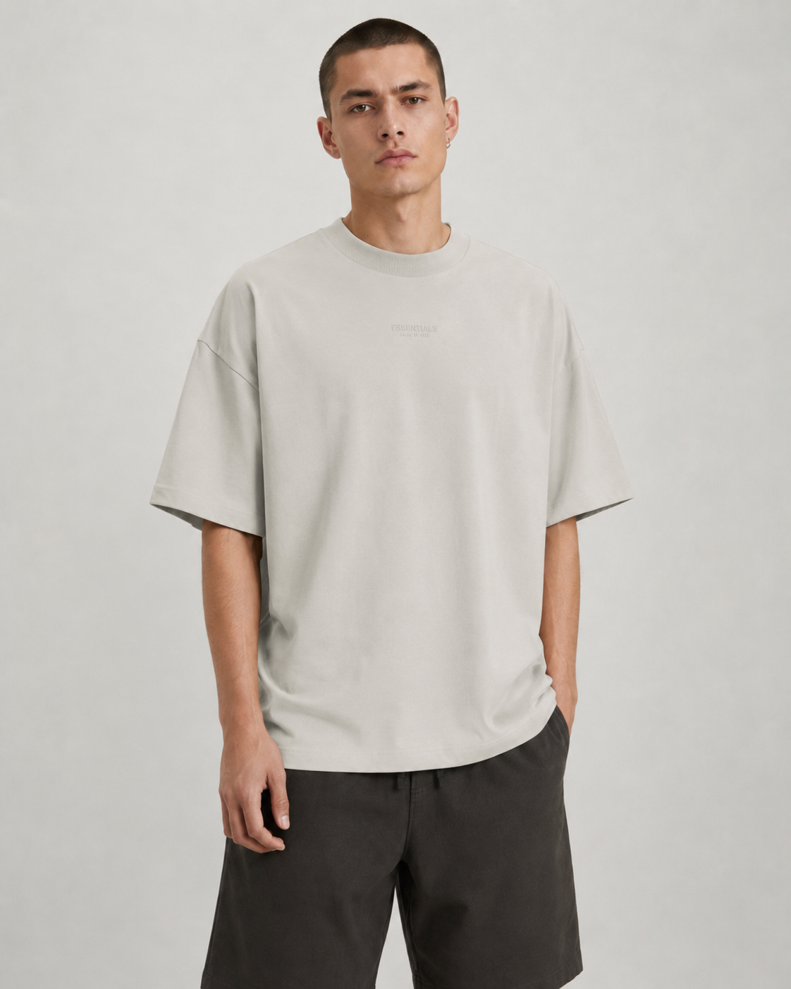 AMBERELLE Tonal Micro Logo Oversized T-Shirt in cream