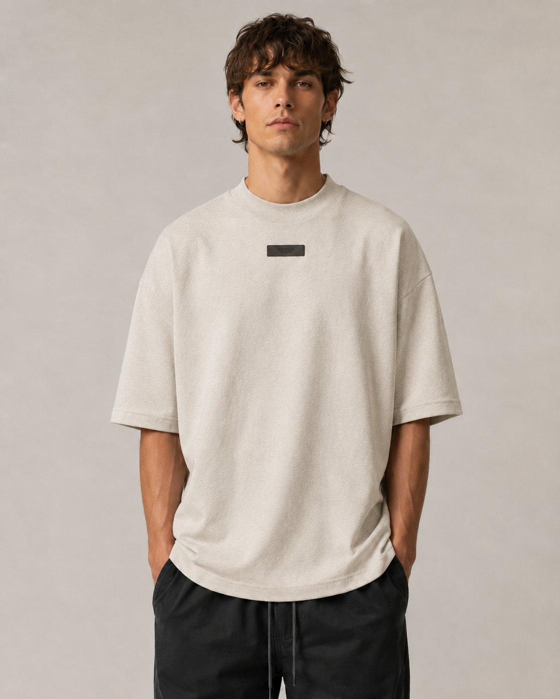 AMBERELLE Mock Neck Rubber Label Oversized T-Shirt in green