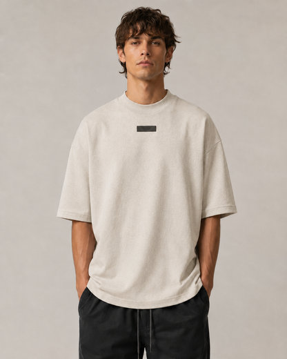 AMBERELLE Mock Neck Rubber Label Oversized T-Shirt in green