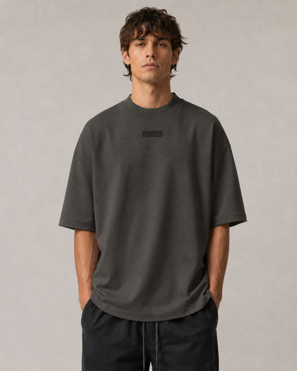 AMBERELLE Mock Neck Rubber Label Oversized T-Shirt in green