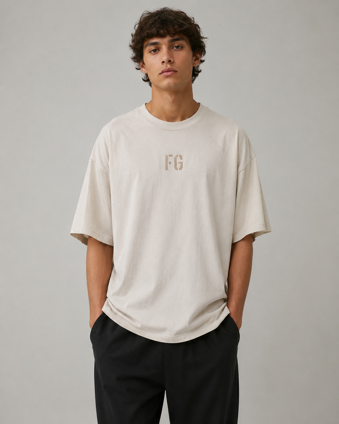 AMBERELLE Varsity Letter Oversized Short Sleeve T-Shirt in cream